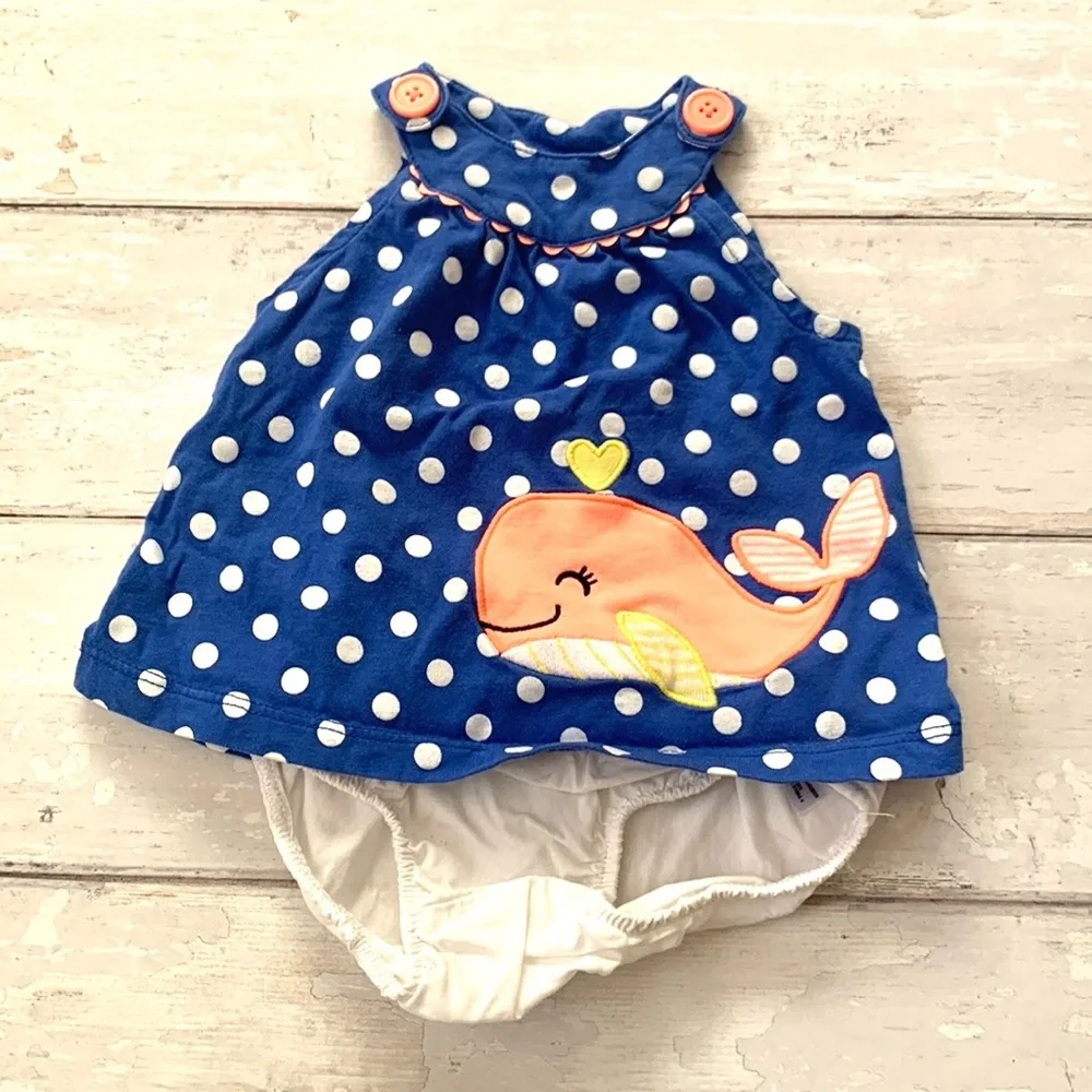 Carters 3m Baby Girl Summer Outfit Tank Top & Bloomers Blue White Whale Print